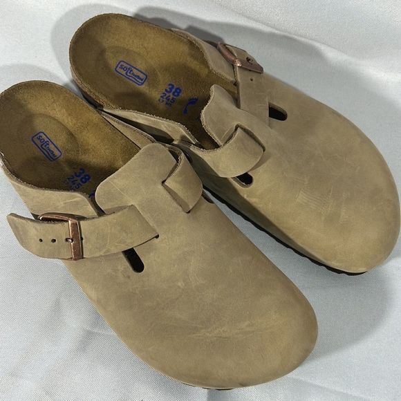 BIRKENSTOCK BOSTON OILED LEATHER IN TOBACCO BROWN MULES NWT - Picture 10 of 12